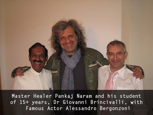 Dr. Pankaj Naram and his student of 15+ years, Dr Giovanni Brincivalli, with Famous Actor Alessandro Bergonzoni