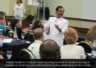 Master Healer Pankaj Naram teaching seminar to medical doctors in Europe on Youth Secrets in the Ancient Healing Methods of Siddha-Veda